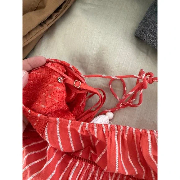 Free People Lola Embroidered Tiered Mini Dress Boho Festival Tassel Tie - Picture 7 of 9